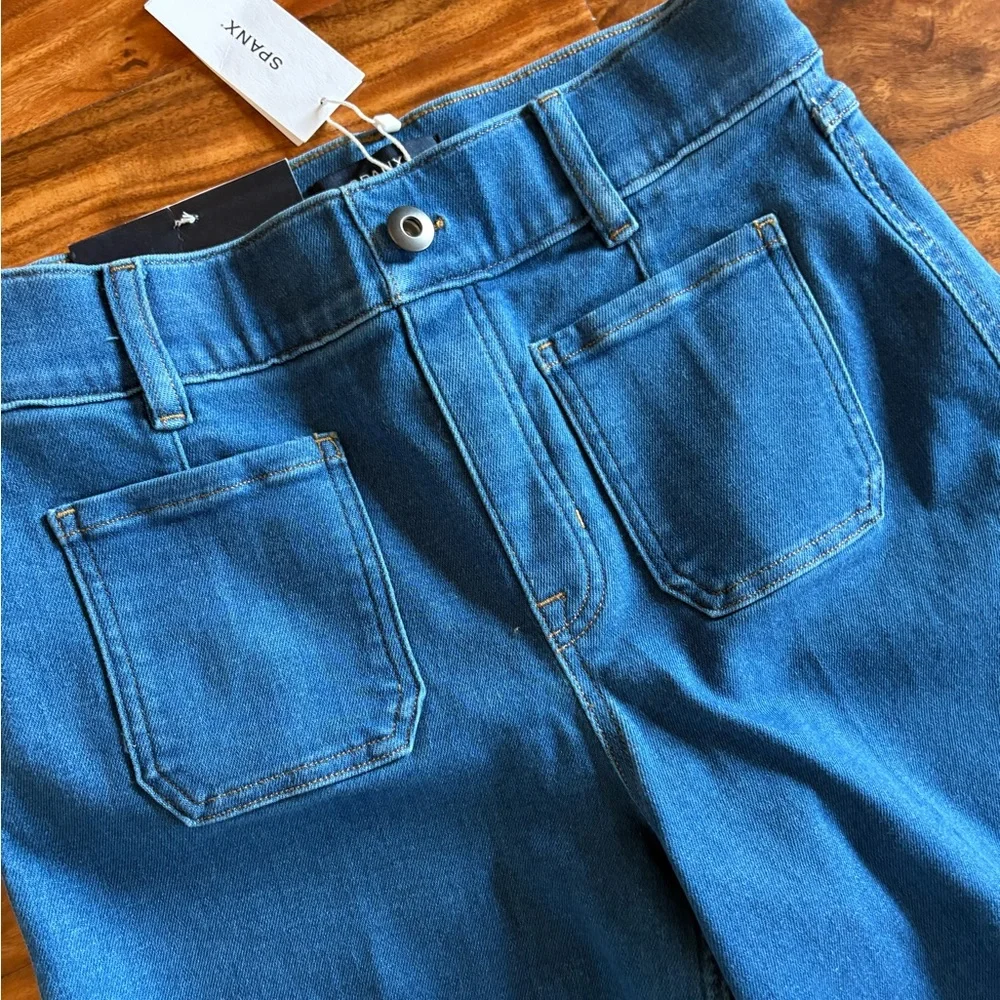 NWT SPANX Women’s Wide Leg Cropped Denim Jeans Small S Washed Blue - Picture 6 of 12